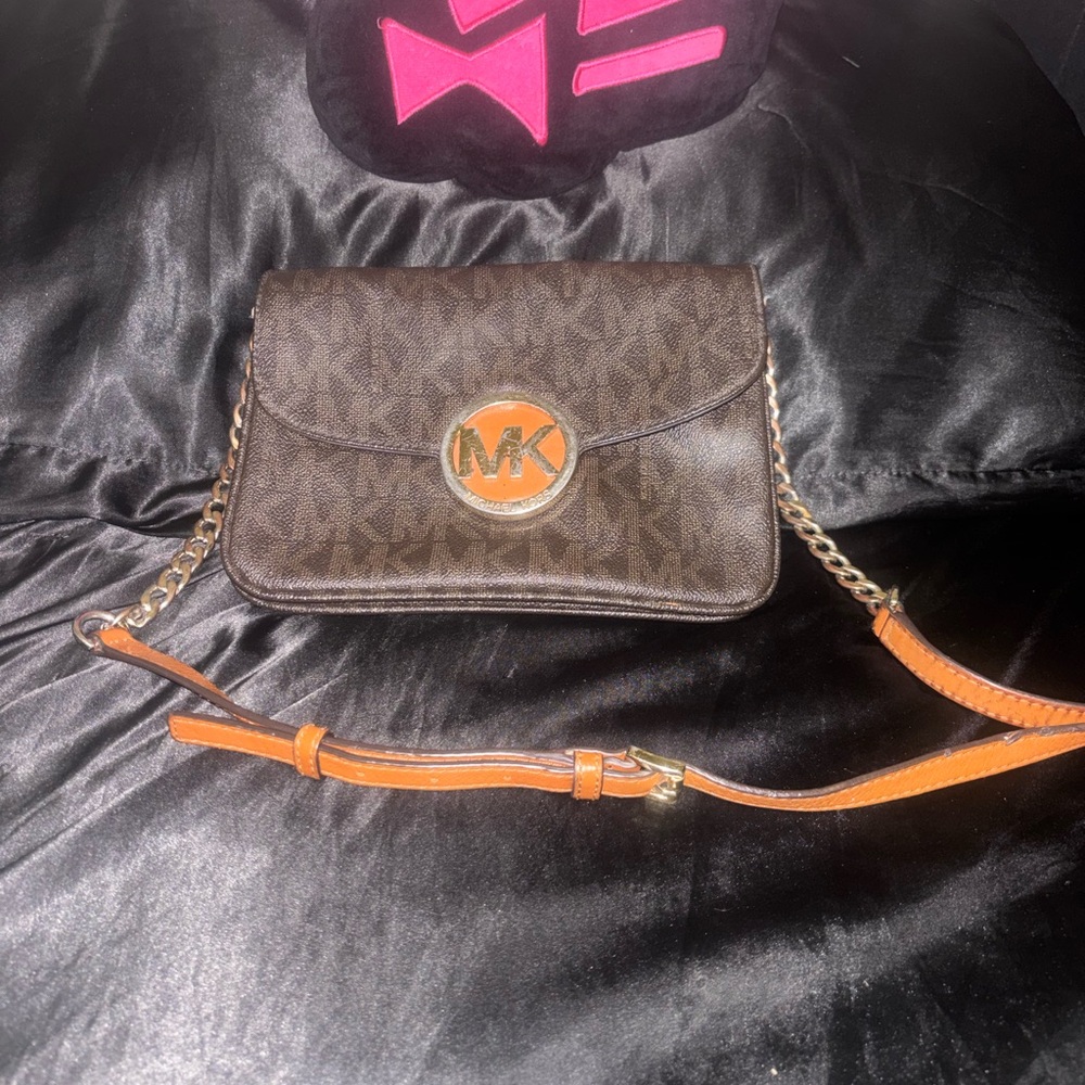 Michael Kors Dark Brown Crossbody Bag with Gold Accents
